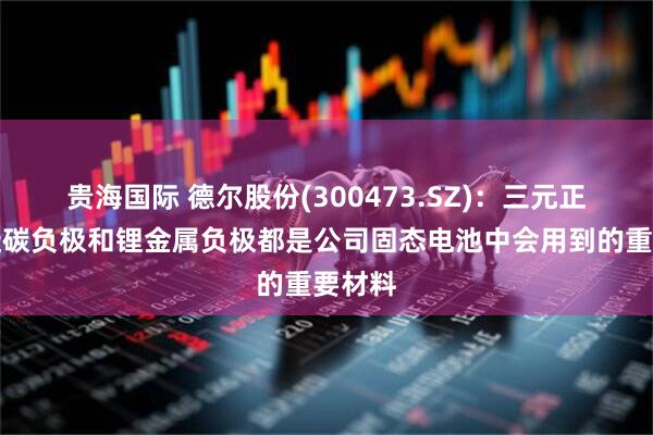 贵海国际 德尔股份(300473.SZ)：三元正极、硅碳负极和锂金属负极都是公司固态电池中会用到的重要材料